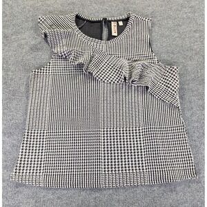 Dolan Left Coast Collection Houndstooth Ruffle Sleeveless Top Black White XL